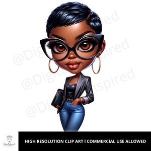Chibi l Black Women Clip Art l PNG l Commercial Use l Black Girl Art Print l Black Woman Art l Black Girl Magic l African American Art