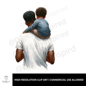 Festa del papà l Padre e figlio l PNG l Uso commerciale l PNG a sublimazione l Arte afroamericana l Arte nera l Clipart afroamericana