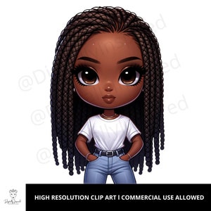 Chibi l Black Women Clip Art l PNG l Commercial Use l Black Girl Art Print l Black Woman Art l Black Girl Magic l African American Art