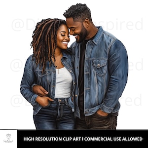 Clipart koppels l Afro-Amerikaans stel l Black Love l PNG l Clip Art koppel l Zwart stel l Wenskaart l Verjaardag l Bruiloft