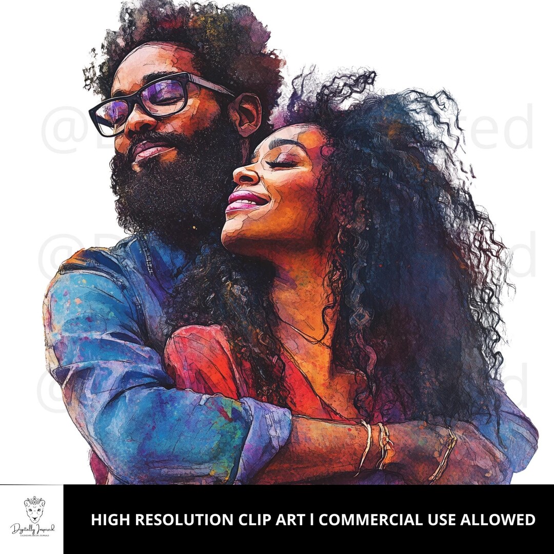 Black Couple | Valentines Day | PNG | Watercolor Clipart | African ...