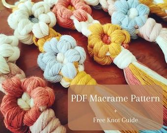 Macrame Keychain Pattern - Written PDF & Knot Guide - DIY Macrame Tutorial - Digital Download, Flower Keyring