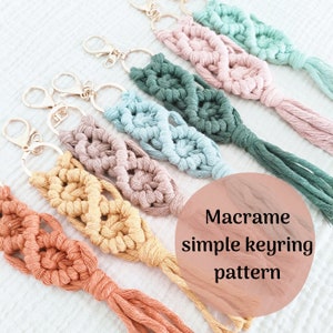 Macrame Keychain Pattern - Written PDF & Knot Guide - DIY Macrame Tutorial - Digital Download, Simple keyring