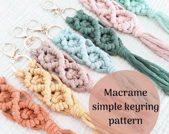 Macrame Keychain Pattern - Written PDF & Knot Guide - DIY Macrame Tutorial - Digital Download, Simple keyring