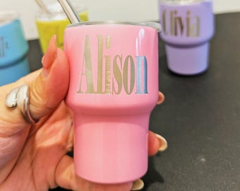 Custom Engraved Babycino Tumbler with Lid & Straw – Personalized Mini Tumbler, Baby Gift, Birthday, Boys and Girls, Christmas, Baby Shower