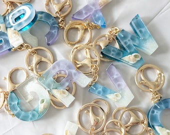 Resin Initial Keychain Custom-Monogram Keychain Beach, Keychain Handmade Letter Keychain ,Personalized Keyring ,Ocean Theme Hecho a Mano