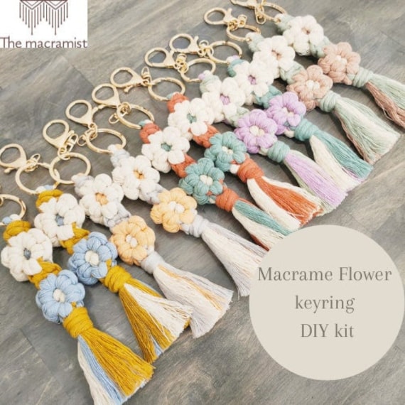 Macrame keyring kit craft kit for adults and kids macrame flower diy kit holiday craft for her diy project gift for her