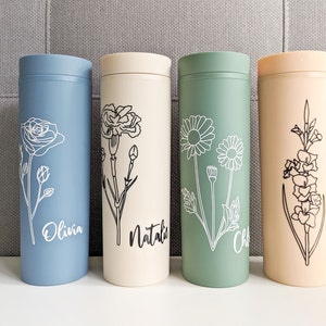 Personalised Tumbler 16oz Skinny Acrylic Tumbler with Straw, Matte Travel Cup, Bridesmaid Gift, Water Bottle, drink bottle with birth flower