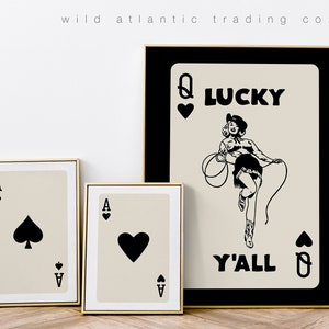 Retro Cowgirl Card Art Print Set: Lucky Y&#39;all Western Decor (Digital Download)