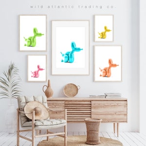 5 Printable Summer Pooping Balloon Dog Palette Collection in Lemon, Lime, Creamsicle, Watermelon and Aqua. Balloon Dog Bathroom Print. Funny
