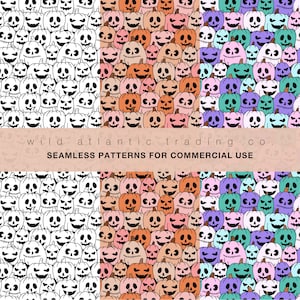 Jack O&#39;Lantern Pumpkin Seamless Pattern: Halloween Spooky Fall (3 Pack, Digital Download)