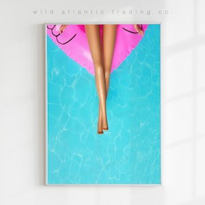 Printable Barbie Legs in Pool with Inflatable Flamingo Poster, Digital Download, Barbie Pink, Pool Poster, YK2 decor poster, Margot Robbie