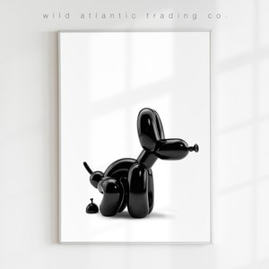 Stampabile black pooping balloon dog print, eccentrico stampato, poster eccentrico, moderno, divertente dog art, pop art, nuova casa, amante dei cani, poster per cani