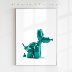 Printable Teal Pooping Balloon Dog Print, Quirky Print, Quirky Poster, Modern Art, Funny Dog Art, Pop Art, New Home, Dog Lover, Dog Poster