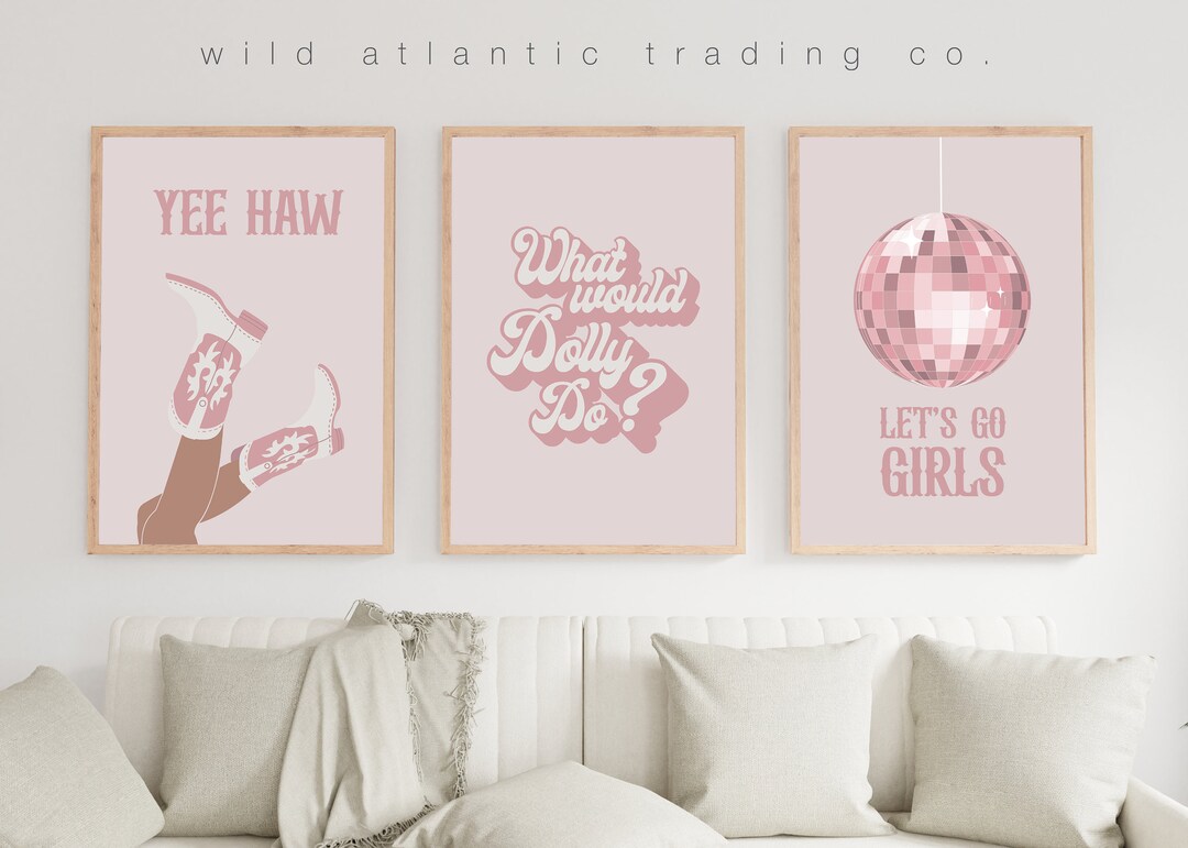 Printable Disco Rodeo Blush, Cowgirl Poster Set of 3, Pink Rodeo Poster