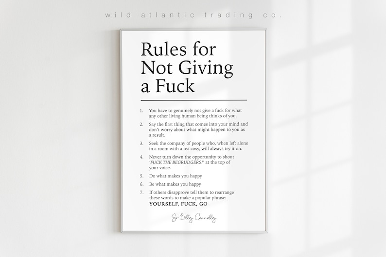 Printable Billy Connolly Rules for Not Giving a Fuck quote from Windswept & Interesting his Autobiography Digital Download, Glasgow Comedy image 2