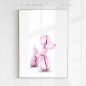 Stampa stampabile Coco Pink Balloon Dog, Stampa stravagante, Poster eccentrico, Arte moderna, Arte cane divertente, Pop Art, Nuovi regali per la casa, Amante dei cani, Regali per cani