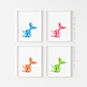 4 Printable Summer Pooping Balloon Dog Palette Collection in Robin Egg, Watermelon, Creamsicle & Lime Balloon Dog Bathroom Print. Funny
