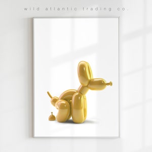 Stampabile palloncino giallo pooping dog print, stampa eccentrica, poster eccentrico, moderno, divertente arte canina, pop art, nuova casa, amante del cane, poster per cani