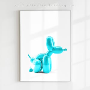Stampa stampabile di cane con palloncino che fa la cacca acquatica, stampa eccentrica, poster eccentrico, arte moderna e divertente per cani, pop art, nuova casa, amante dei cani, poster per cani
