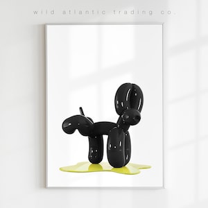 Stampa di cane palloncino nero che fa pipì, stampa stravagante, poster stravagante, arte moderna, arte divertente con cani, pop art, nuova casa, amante dei cani, poster con cani