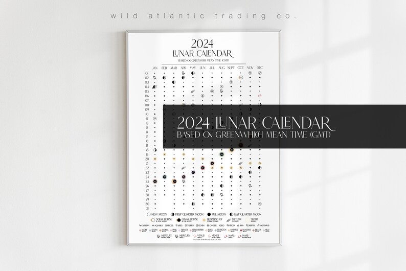 Printable 2024 UK Lunar Calendar GMT Time 2024 Moon Etsy UK