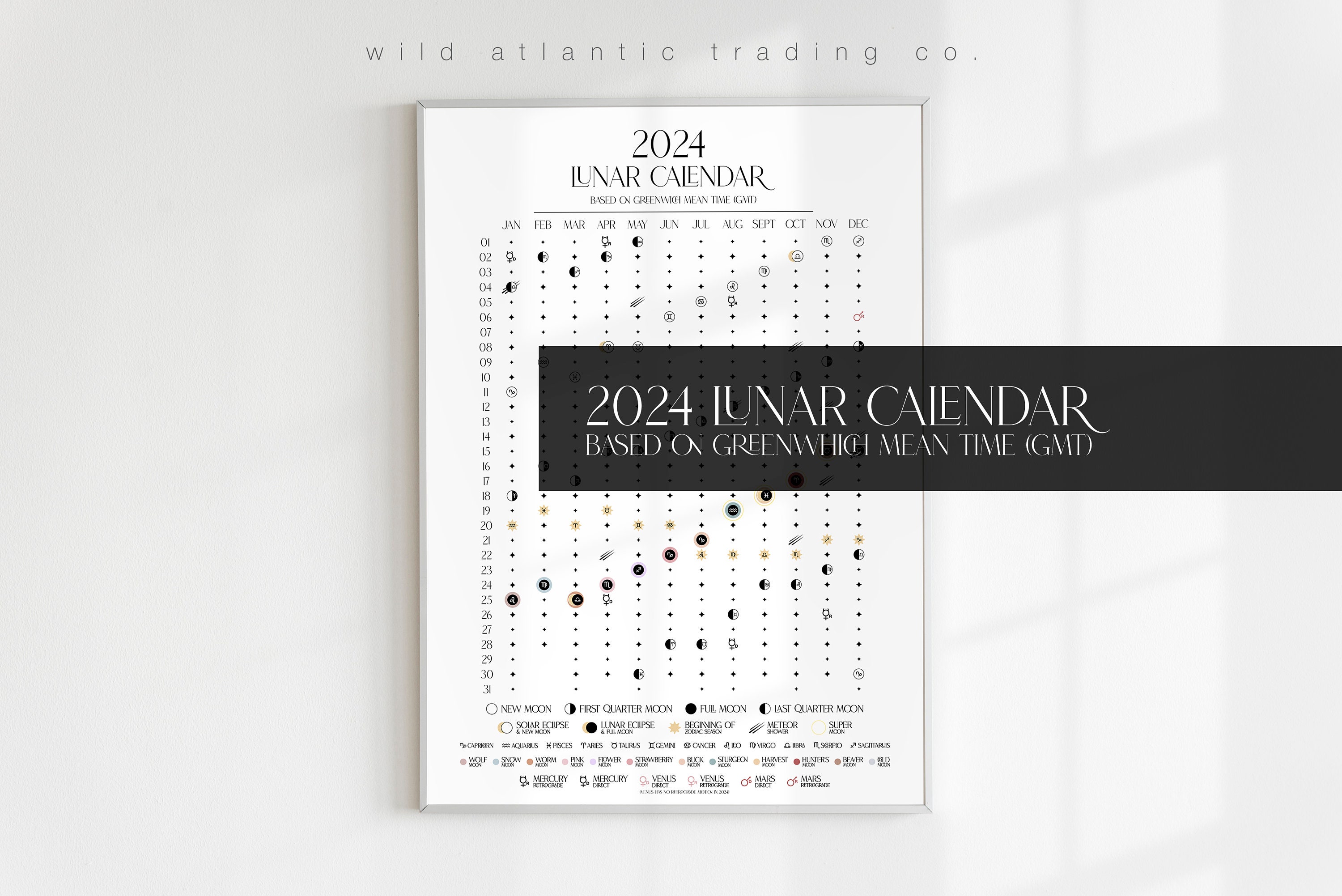 Printable 2024 UK Lunar Calendar GMT Time 2024 Moon Calendar, 2024 Moon