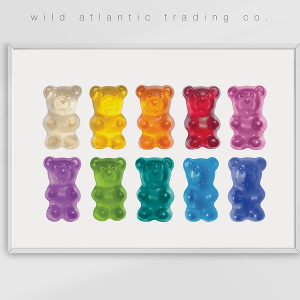 Printable Rainbow Gummy Bears Print | Gummy Bear Poster, Candy Poster, Kids room decor, rainbow poster, colourful poster, bear poster print
