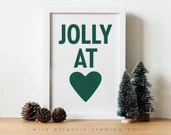 Printable Jolly at Heart Print in Evergreen, Christmas Print, Christmas Decor, Red Christmas, Minimalist Print, Typography Print