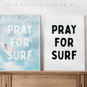 Pray For Surf プリントセット：サーファーガールの写真、海岸沿いのウォールアート（デジタルダウンロード）