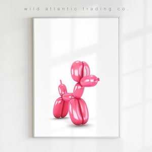 Stampa per cani con palloncino rosa stampabile, stampa eccentrica, poster eccentrico, arte moderna, arte divertente per cani, pop art, nuovi regali per la casa, amante dei cani, poster per cani