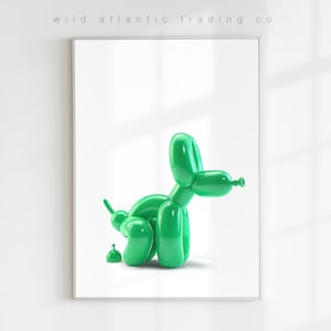 Stampa per cani con palloncino verde stampabile, stampa eccentrica, poster eccentrico, arte moderna, arte divertente per cani, pop art, nuova casa, amante dei cani, poster per cani