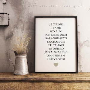 Printable I Love You International, Typography Print, Kitchen Print, Home, Country Kitchen, Kitchen Art, I love you in different languages