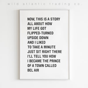 Printable Fresh Prince Of Bel Air, Rap Song Lyrics, Print Wall Art, Song Quotes, Black and White, Minimalist, Typography Poster. Will Smith