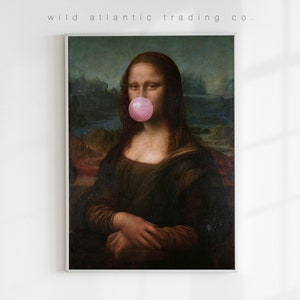 Printable Mona Lisa Bubblegum | Altered Famous Art, Bubble Gum, Printable Wall Art, Eclectic Decor, Leonardo da Vinci Print, Famous Painting