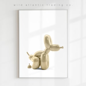 Stampa stampabile con palloncino che fa la cacca di champagne spazzolato, stampa eccentrica, poster eccentrico, arte moderna, arte divertente del cane, pop art, nuova casa, amante dei cani
