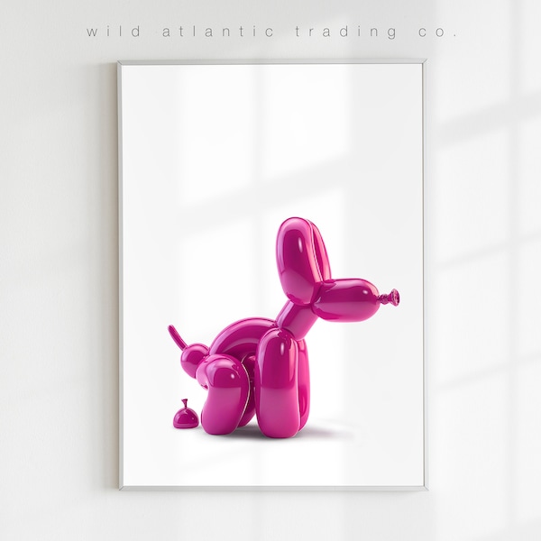 Printable Pink Pooping Balloon Dog Print, Quirky Print, Quirky Poster, Modern Art, Funny Dog Art, Pop Art, New Home, Dog Lover, Dog Poster