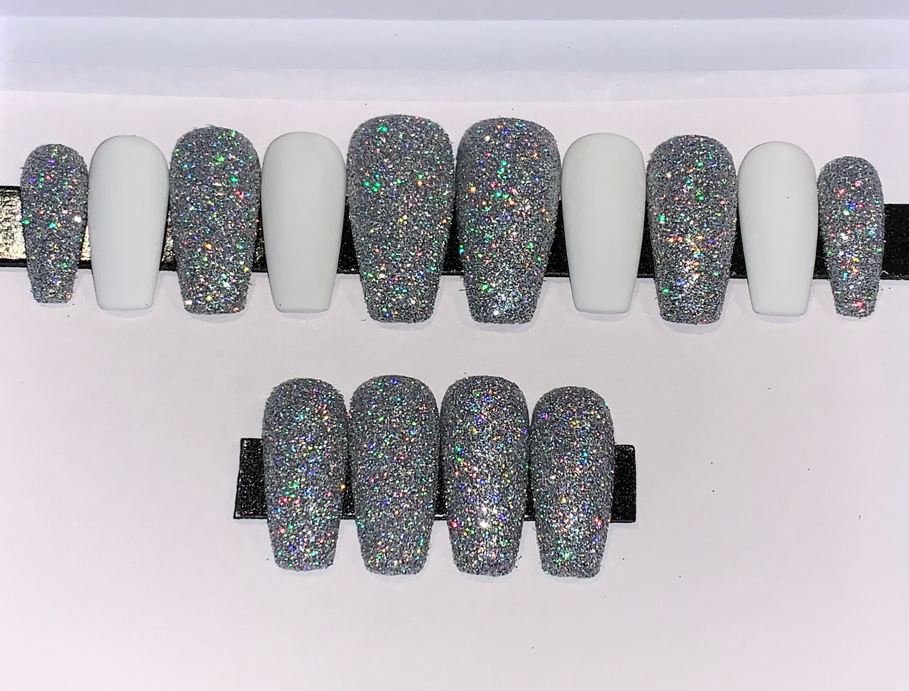 Sugar/Glitter Coated Nails with White Nails Glossy or Matte Etsy