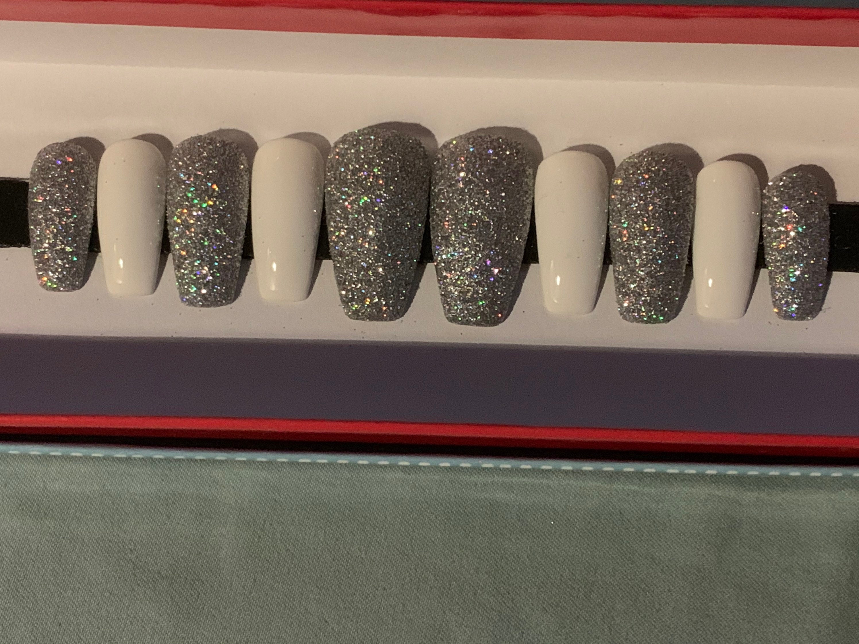Sugar/Glitter Coated Nails with White Nails Glossy or Matte | Etsy