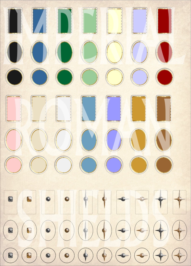 Op de afbeelding: Een vel met 36 kleurrijke, ronde en rechthoekige stickers met gouden rand. De stickers hebben verschillende kleuren, waaronder zwart, wit, rood, groen, blauw, geel en bruin. De stickers zijn gerangschikt in rijen en kolommen op een beige achtergrond.