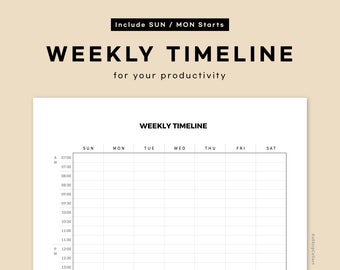 Weekly Timeline - Printable A4 sized | Weekly Planner, Weekly Tracker, Time Log Template