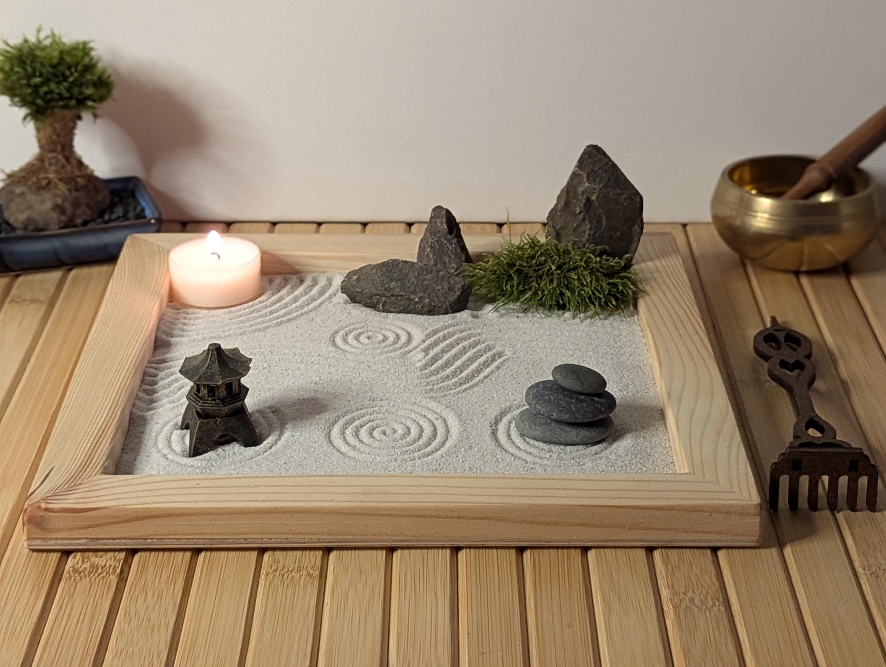Mini Jardin Zen Nizirioo Avec Statue De Bouddha – Kit Méditation Sable Japonais Pour Relaxation Et Décoration Apaisante