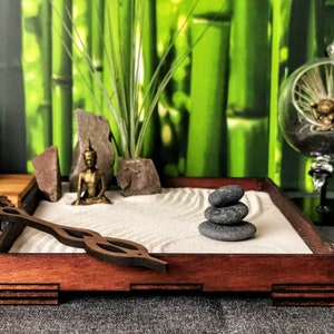 Regalo: Set de jardín Zen con figura de Buda/Ganesha con rastrillo Meditación Feng Shui Set de bricolaje sostenible y respetuoso con el medio ambiente