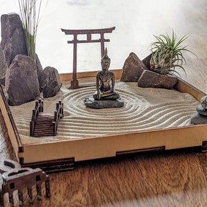 Gift, Zen Garden Rectangular with Ganesha or Buddha, DIY set with Buddha / Ganesha figure, with rake, Feng Shui, meditation, sustainable