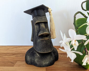 Abschluss-Geschenk zum Master, Bachelor, Promotion, Abitur: Moai  mit Doktorhut Graduation Examen