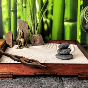 Gift, Zen Garden Rectangular with Ganesha or Buddha, DIY set with Buddha / Ganesha figure, with rake, Feng Shui, meditation, sustainable