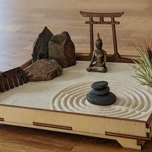 Mini kit de jardín zen de meditación, mesa japonesa, roca, arena, chakra,  buda, jardín zen, escritorio de oficina, decoración zen, regalos zen para