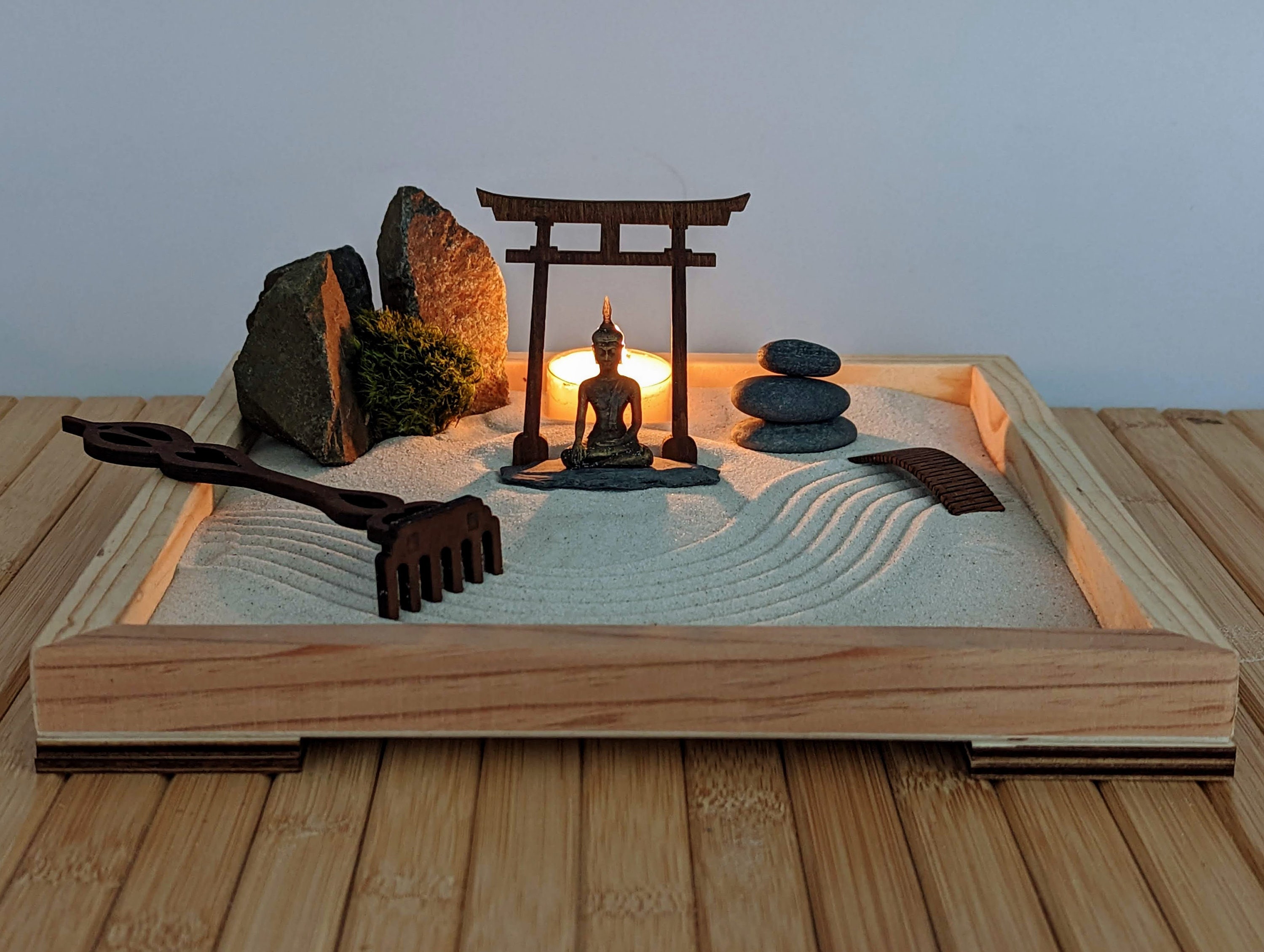 XL Large Zen Garden Made of FSC Solid Wood With Buddha Figure Etsy