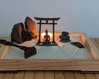 Large Zen Garden Kit with Buddha, Moss & Candle – Japanese Sand Garden Meditation Decor, Mindfulness Gift, Spiritual Home Decor, Gift