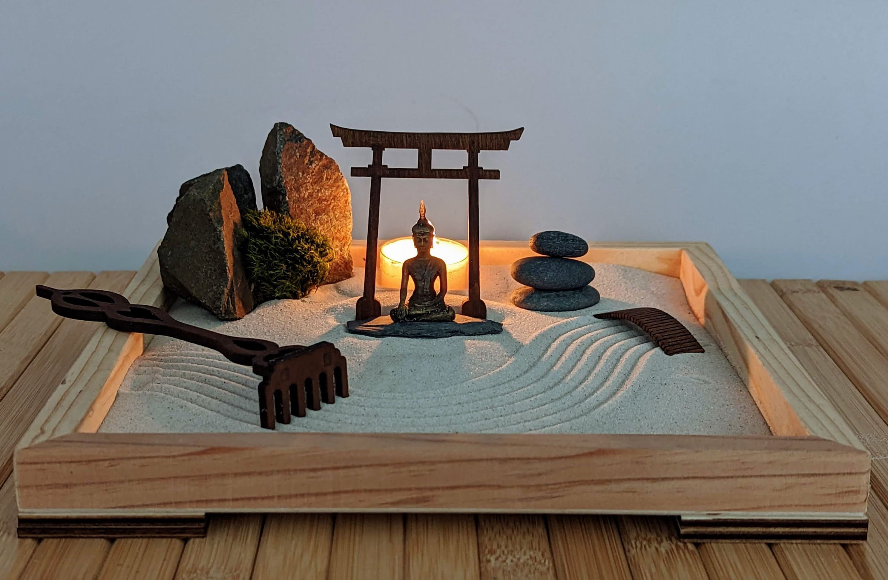XL Large Zen Garden Set Made of FSC Solid Wood With Buddha Figure, Torii,  Candle, Moss and Wooden Rake - Sustainable - Etsy, image size:2973x1943